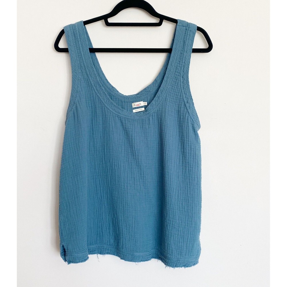 Faherty Blue Scoop Neck Cotton Tank Top